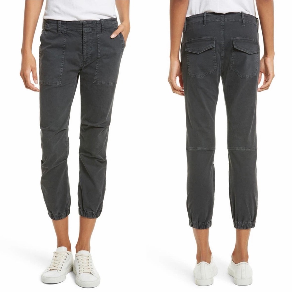 🌟SALE Nili Lotan Cropped French Military Jogger Zip Pants Washed Black